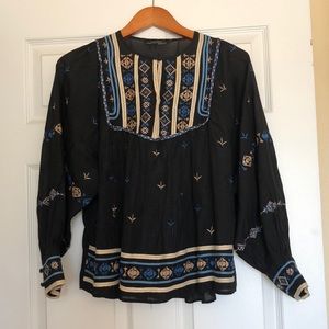 Zara, Boho Geometric Embroidered Shirt